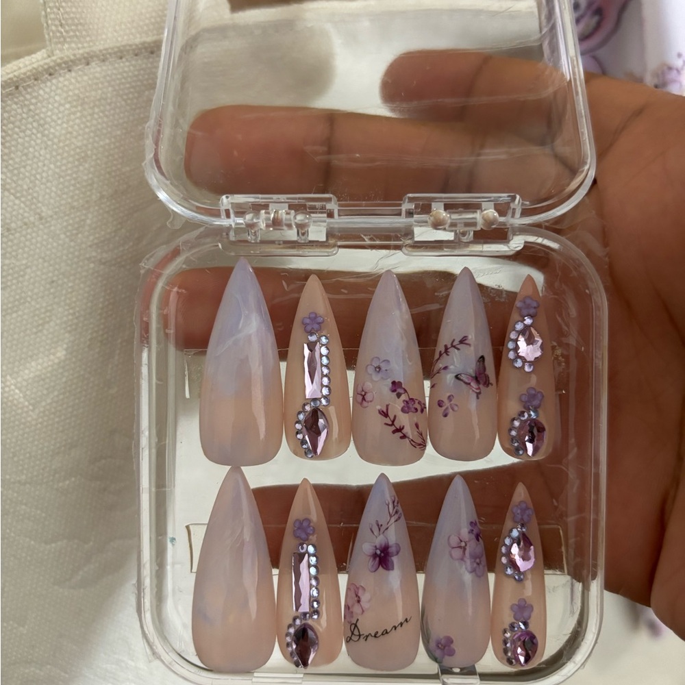 Purple Floral Press-On Nails size large only 3 in stock